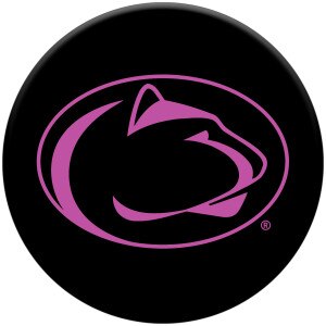 black round button with pink Penn State Athletic Logo